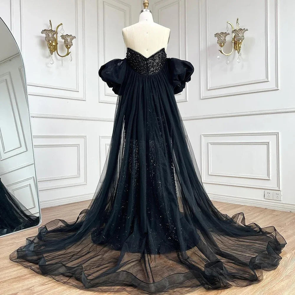Pearls Purple Mermaid Evening Dress with Cape Sleeves LA72653