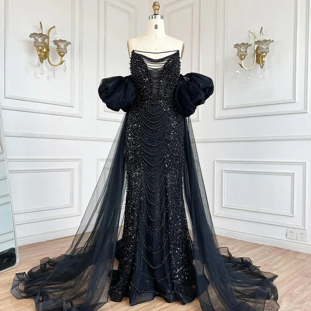 Pearls Purple Mermaid Evening Dress with Cape Sleeves LA72653