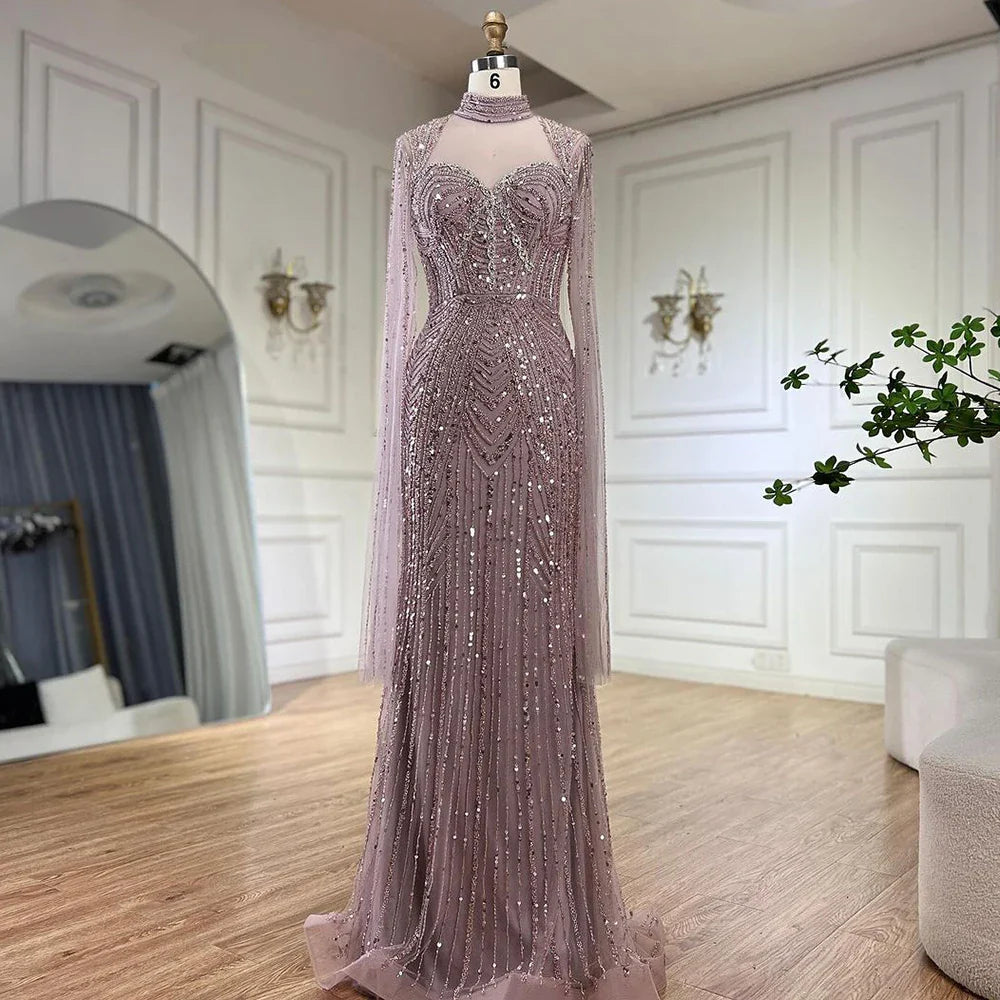 Serene Hill 2025 Luxury Dubai Nude Sweetheart Mermaid Beaded Evening Gowns for Women Party LA72560