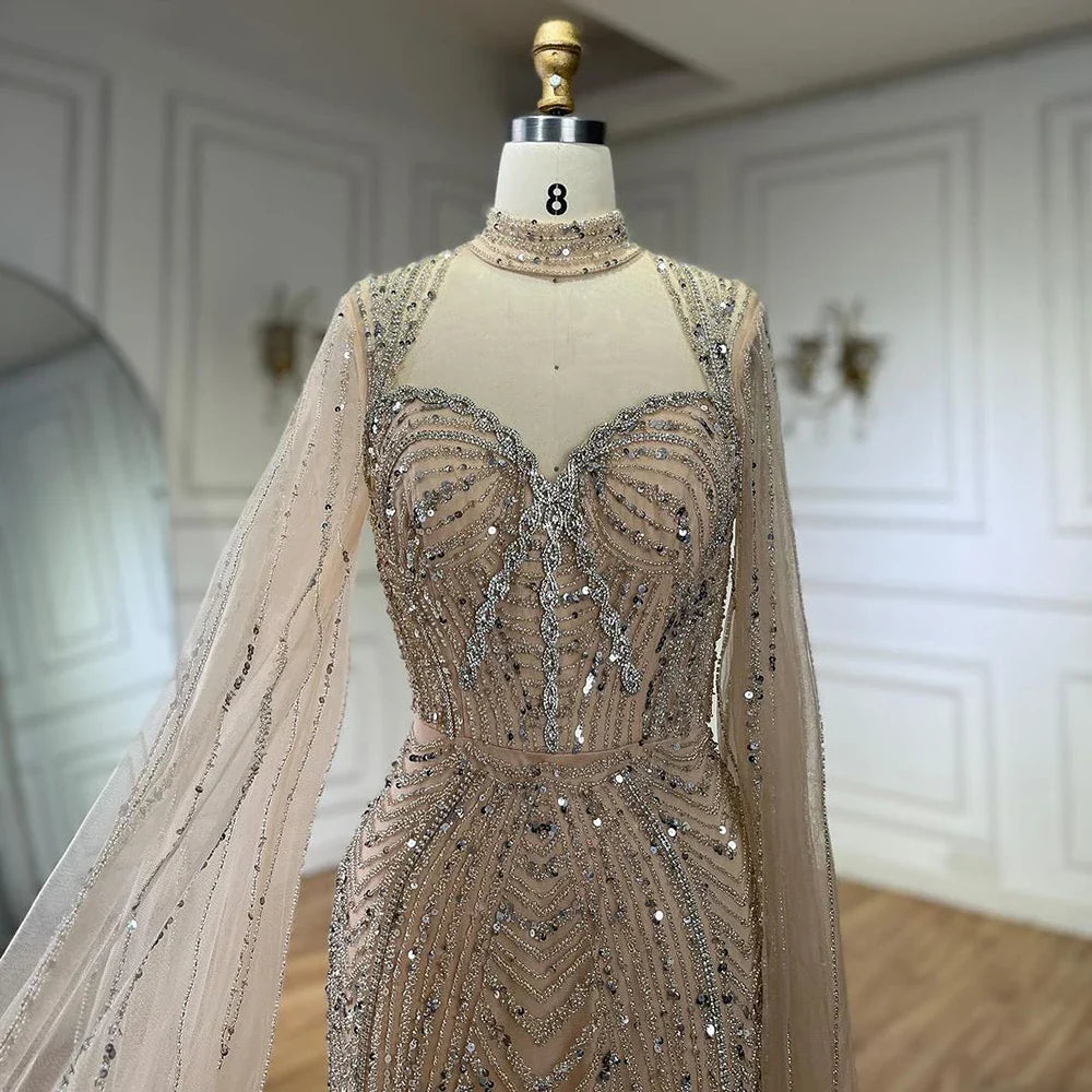 Serene Hill 2025 Luxury Dubai Nude Sweetheart Mermaid Beaded Evening Gowns for Women Party LA72560