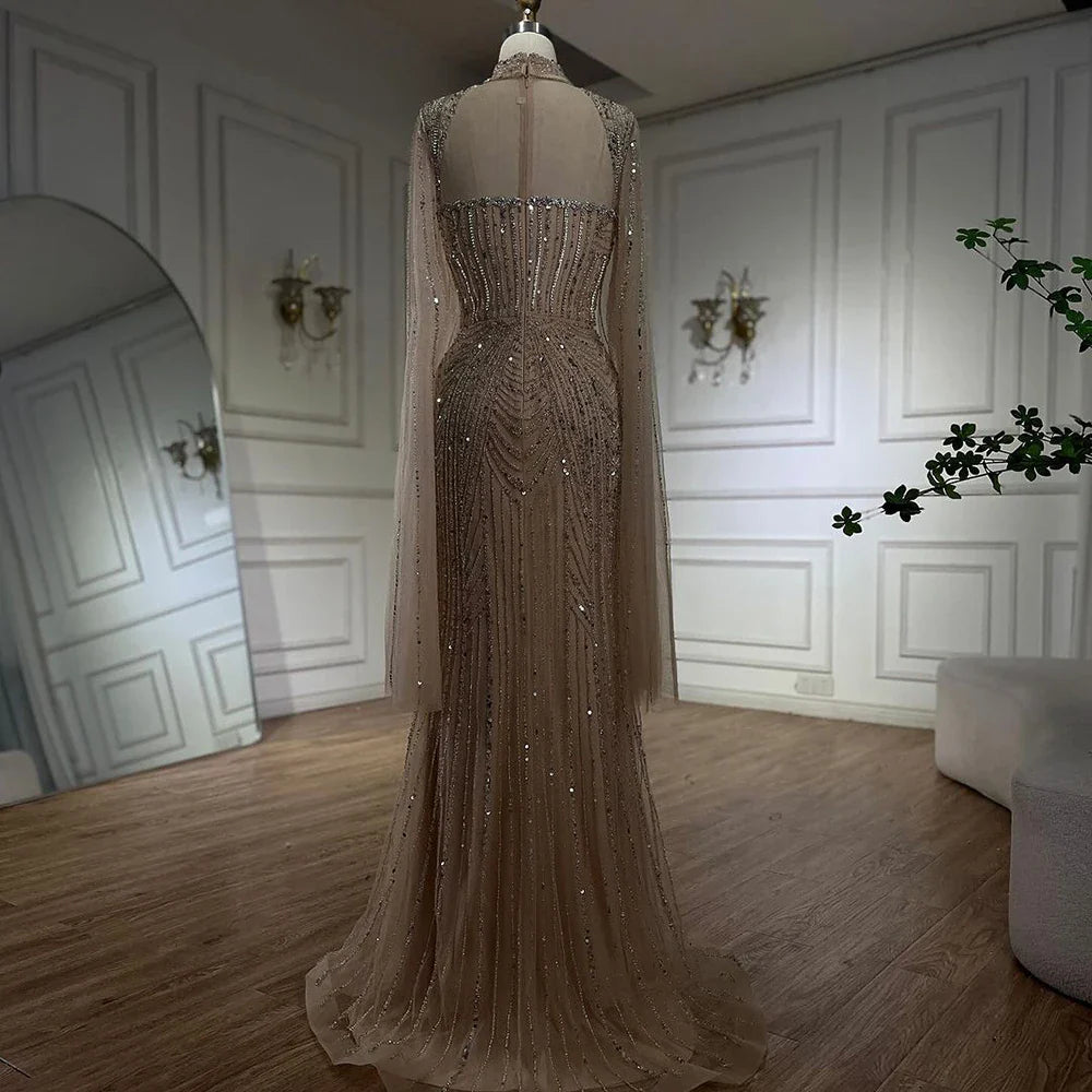 Serene Hill 2025 Luxury Dubai Nude Sweetheart Mermaid Beaded Evening Gowns for Women Party LA72560