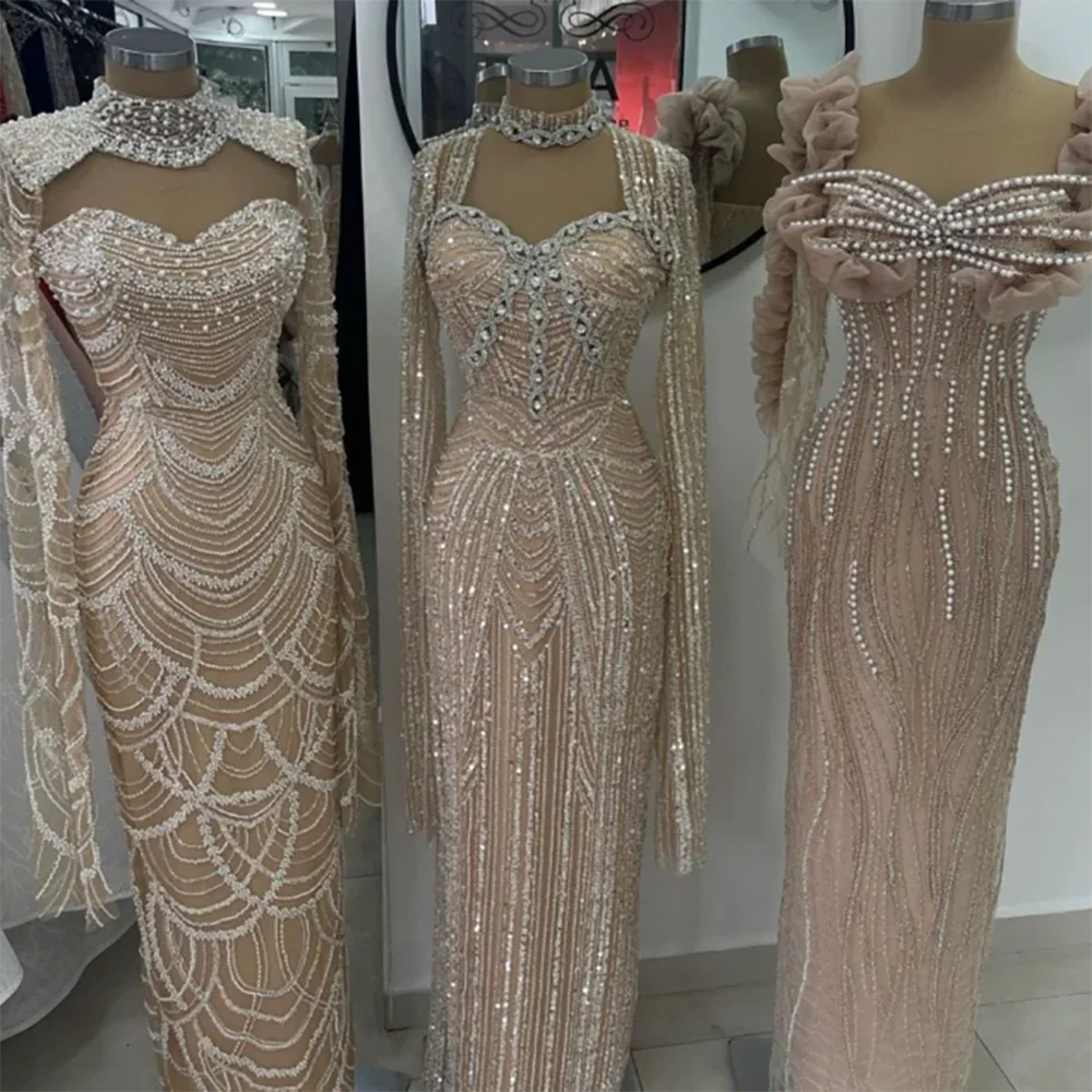 Serene Hill 2025 Luxury Dubai Nude Sweetheart Mermaid Beaded Evening Gowns for Women Party LA72560