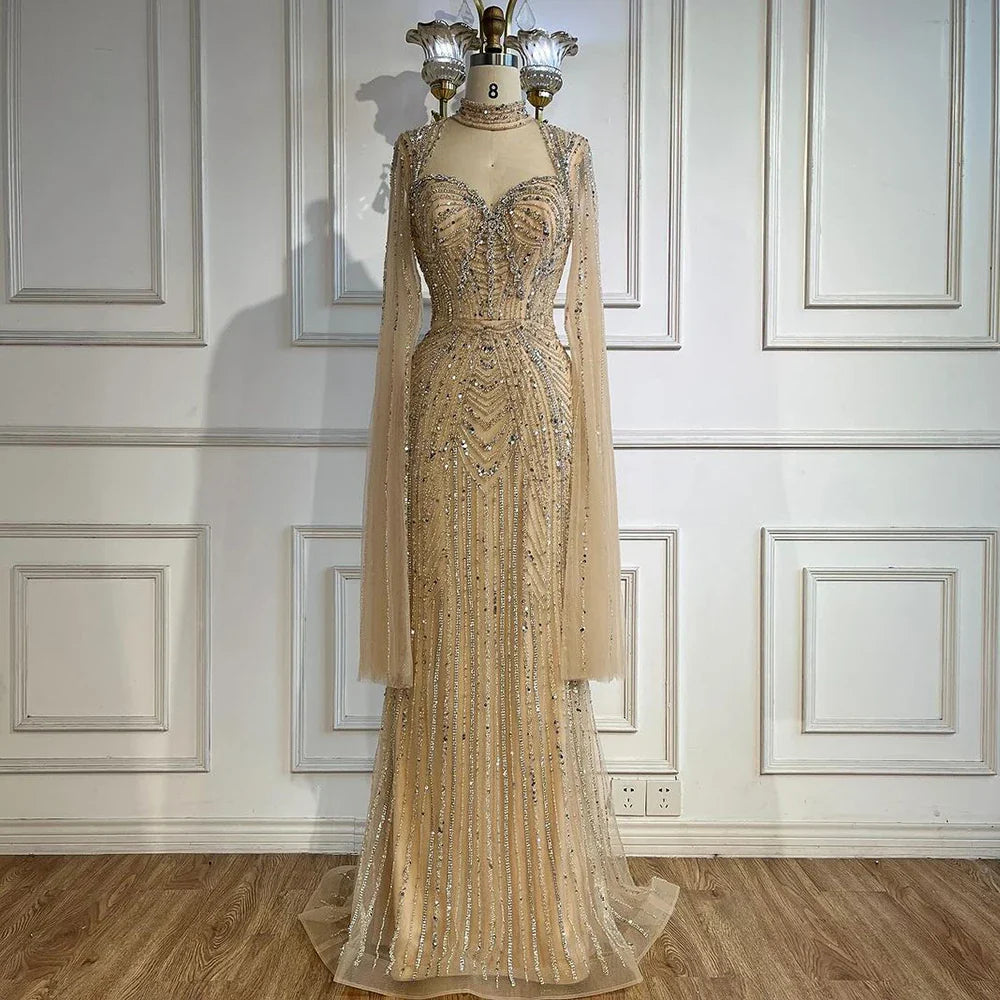 Serene Hill 2025 Luxury Dubai Nude Sweetheart Mermaid Beaded Evening Gowns for Women Party LA72560