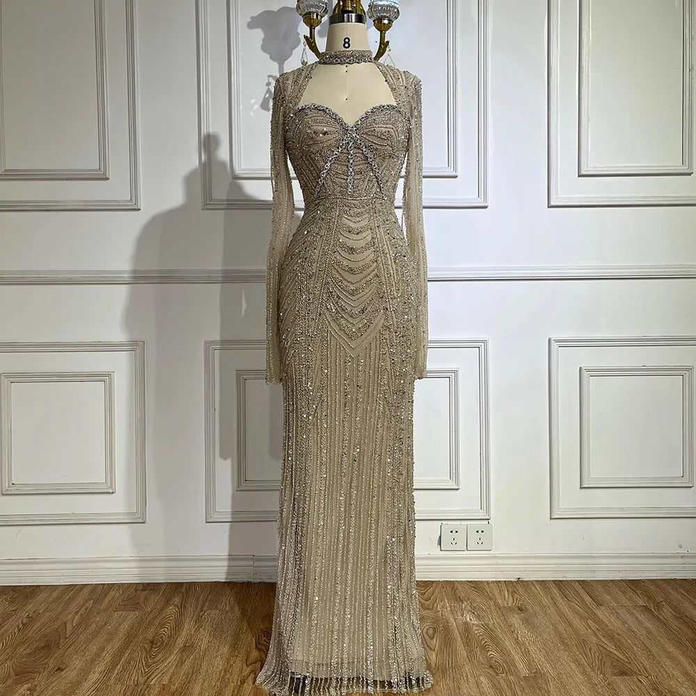 Serene Hill Luxury Dubai Nude Sweetheart Mermaid Beaded Evening Gowns with Back Split for Women's Party LA72560A