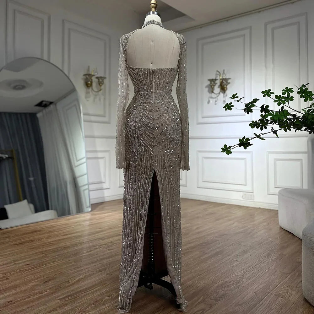 Serene Hill Luxury Dubai Nude Sweetheart Mermaid Beaded Evening Gowns with Back Split for Women's Party LA72560A