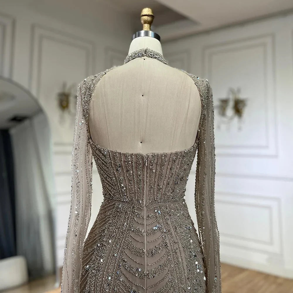 Serene Hill Luxury Dubai Nude Sweetheart Mermaid Beaded Evening Gowns with Back Split for Women's Party LA72560A