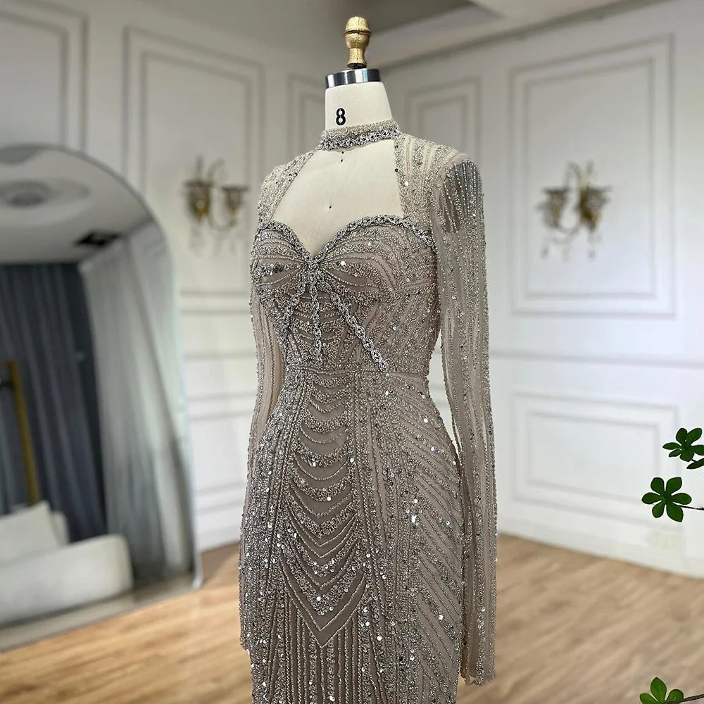 Serene Hill Luxury Dubai Nude Sweetheart Mermaid Beaded Evening Gowns with Back Split for Women's Party LA72560A