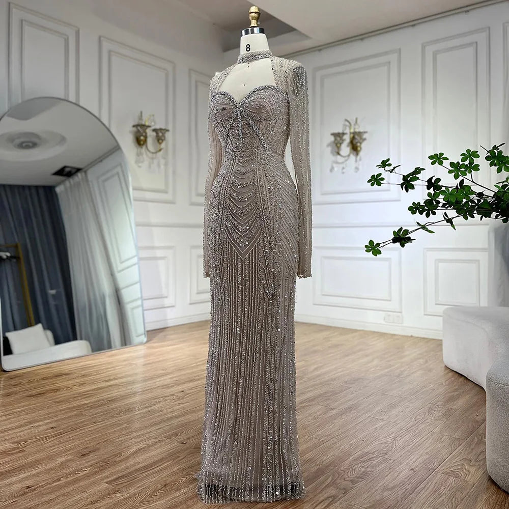 Serene Hill Luxury Dubai Nude Sweetheart Mermaid Beaded Evening Gowns with Back Split for Women's Party LA72560A