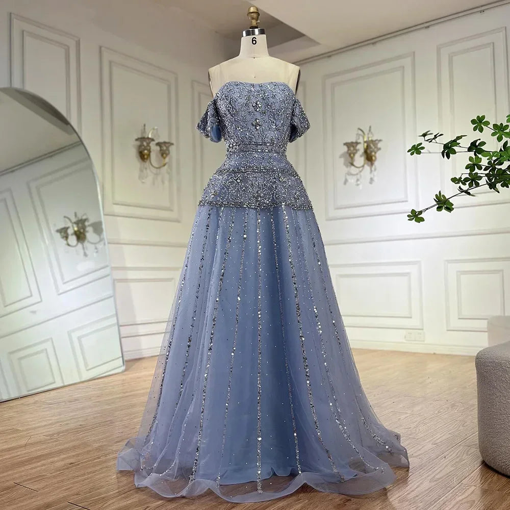 Serene Hill Off The Shoulder A-Line Caramel Beaded Luxury Evening Dress for Formal Occasion Saudi LA72709