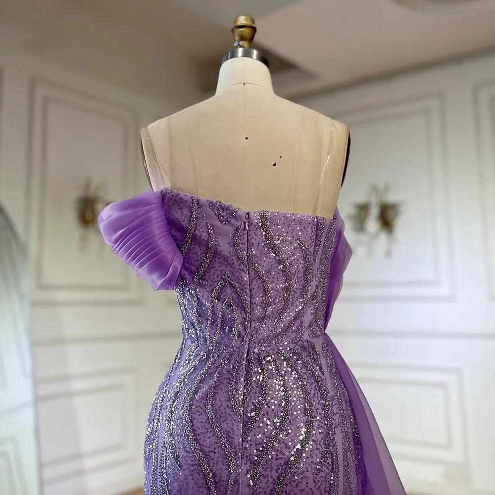 Serene Hill One-Shoulder Purple Mermaid Beaded Evening Dress with Side Skirt Overlay for Formal Occasion Saudi LA72706