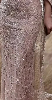 Luxury Dubai Purple One Shoulder Saudi Arabic Evening Gown with Beaded Side Overskirt Dress for Formal Occasion LA72735