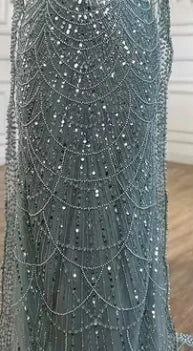 Luxury Dubai Purple One Shoulder Saudi Arabic Evening Gown with Beaded Side Overskirt Dress for Formal Occasion LA72735