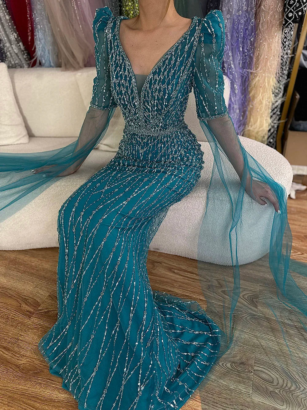 Luxury Fuchsia Evening Dress Mermaid Gown for Formal Occasion LA72774