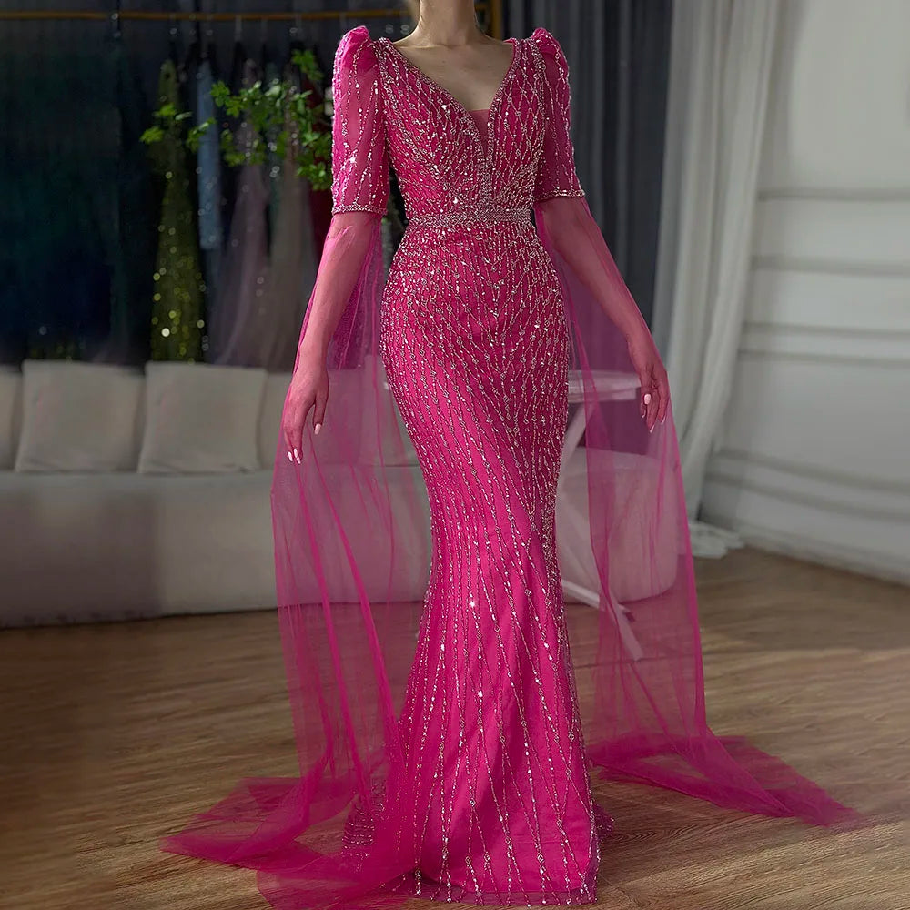 Luxury Fuchsia Evening Dress Mermaid Gown for Formal Occasion LA72774