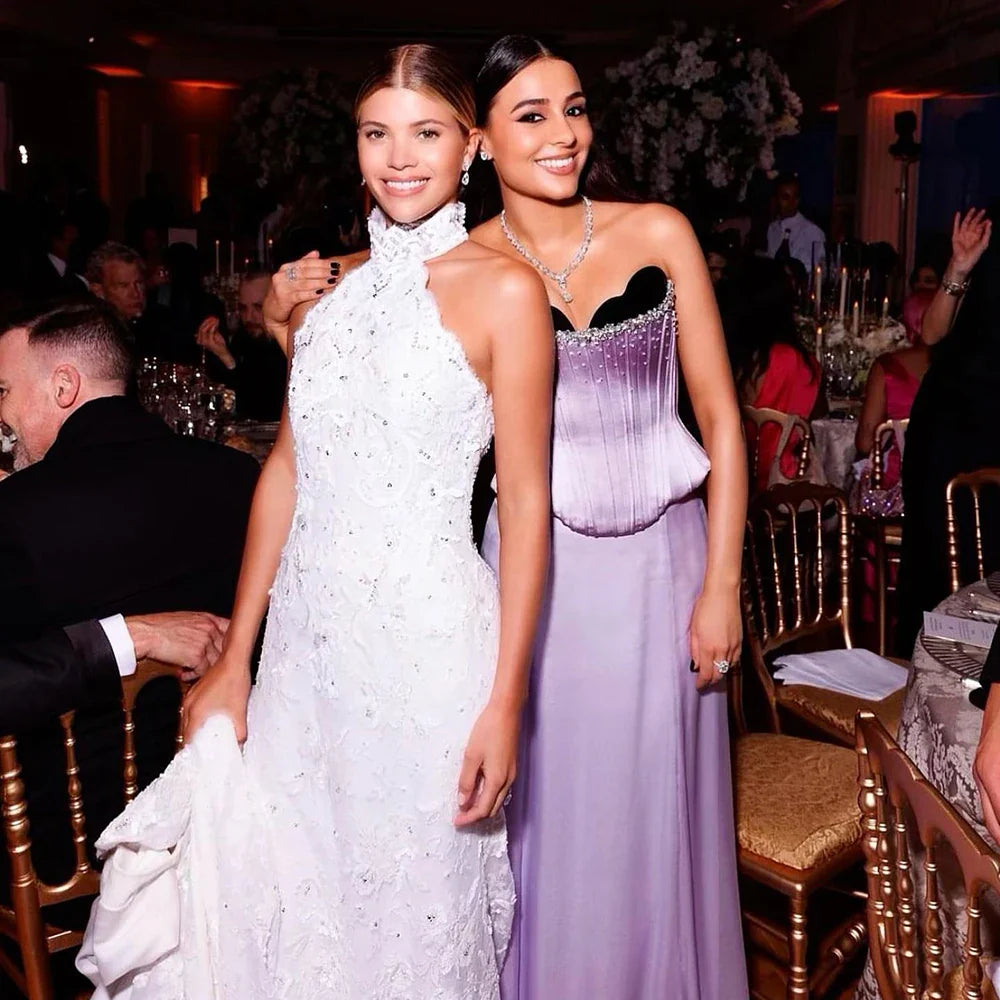Luxury Dubai Saudi Lilac Two-Piece Satin A-Line Evening Dresses for Women Corset for Formal Occasion LA72765