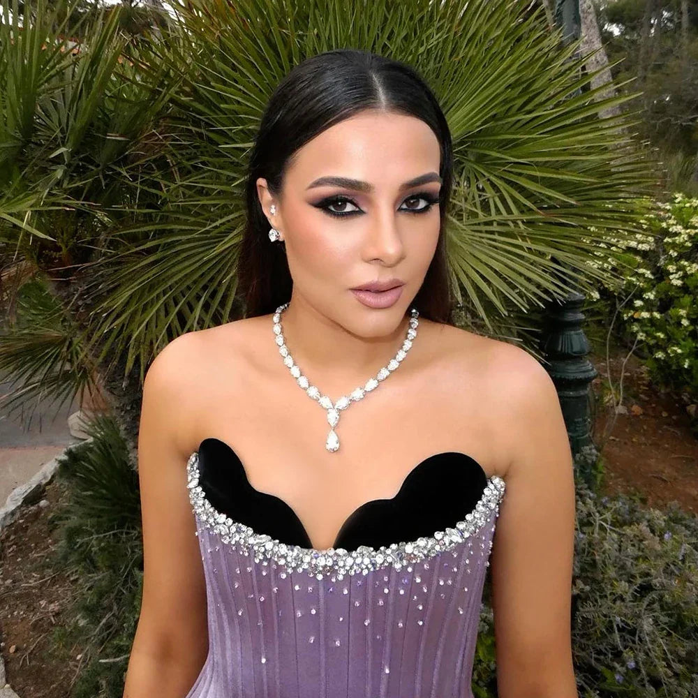 Luxury Dubai Saudi Lilac Two-Piece Satin A-Line Evening Dresses for Women Corset for Formal Occasion LA72765