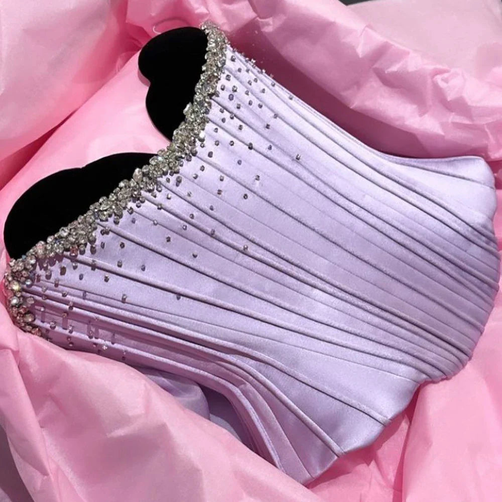 Luxury Dubai Saudi Lilac Two-Piece Satin A-Line Evening Dresses for Women Corset for Formal Occasion LA72765