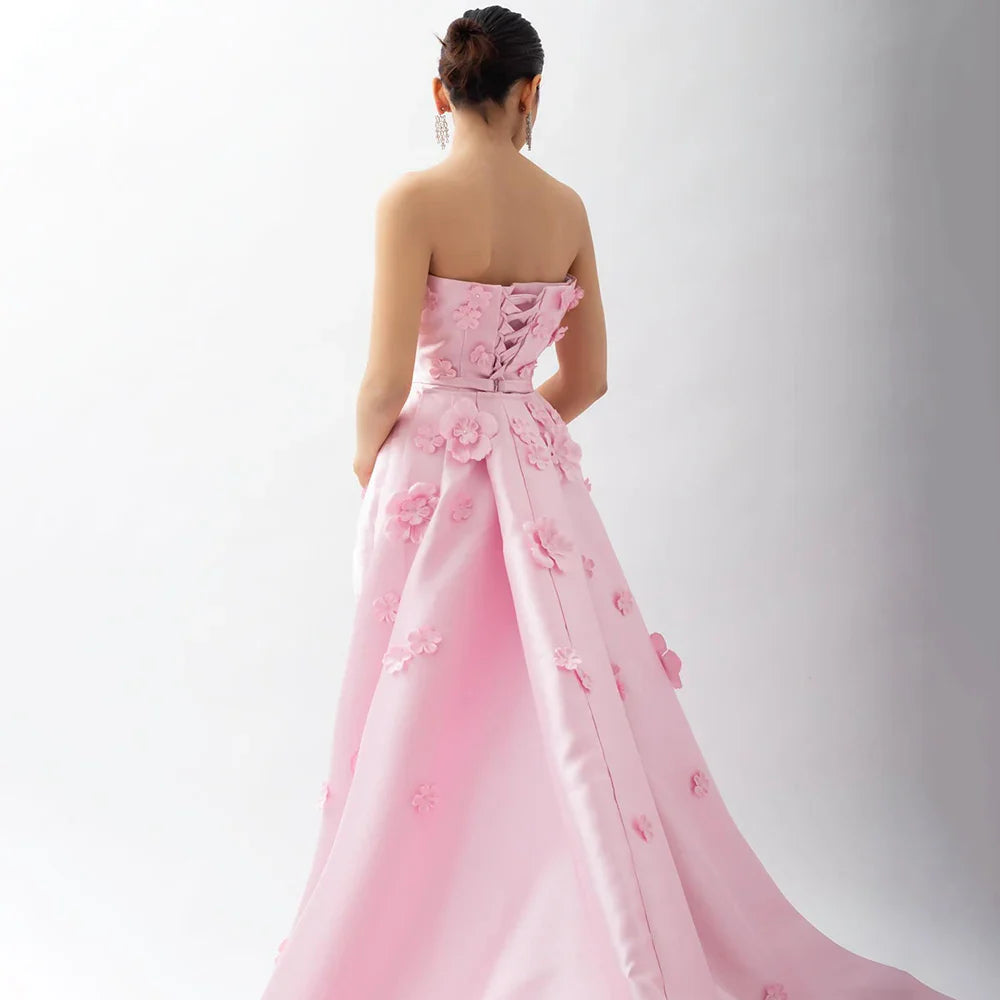 Luxury Dubai Saudi Pink Ruched Appliques Satin Mermaid Evening Dress Gown Lace-Up Back for Formal Occasion LA72740