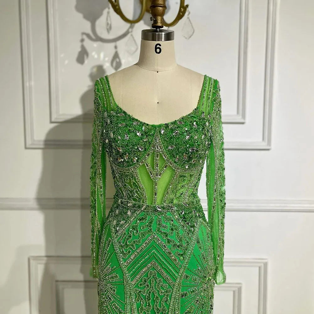 Luxury Dubai Beaded Evening Dress With Long Sleeve LA72518