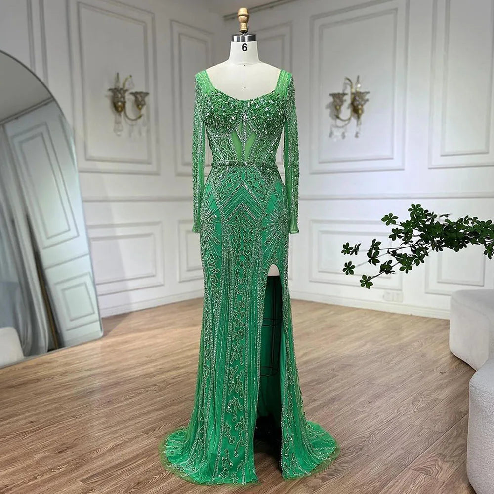 Luxury Dubai Beaded Evening Dress With Long Sleeve LA72518
