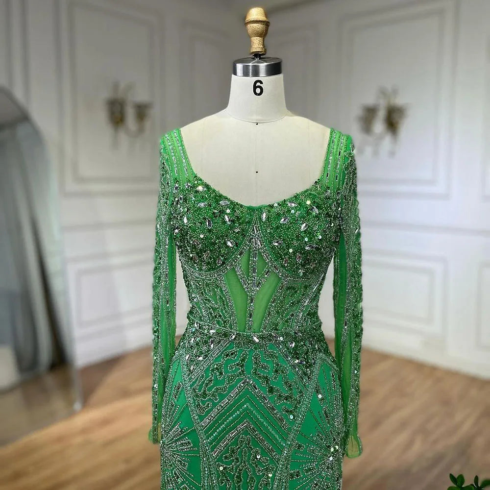 Luxury Dubai Beaded Evening Dress With Long Sleeve LA72518