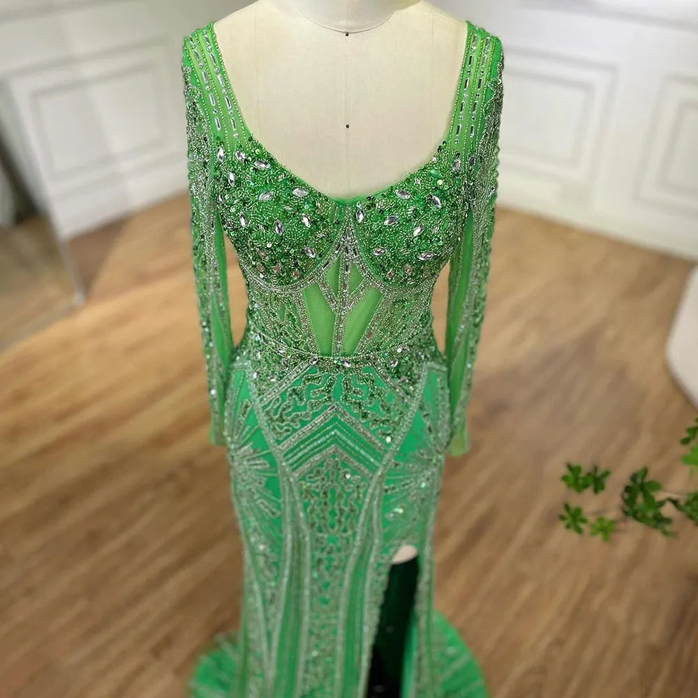 Luxury Dubai Beaded Evening Dress With Long Sleeve LA72518