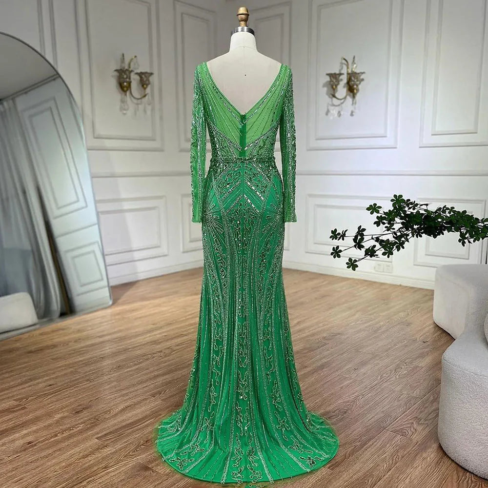 Luxury Dubai Beaded Evening Dress With Long Sleeve LA72518