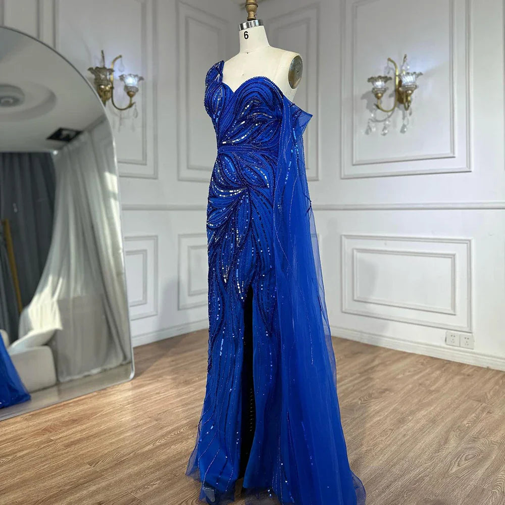 Luxury Royal Blue One Shoulder Mermaid Evening Dress LA72869