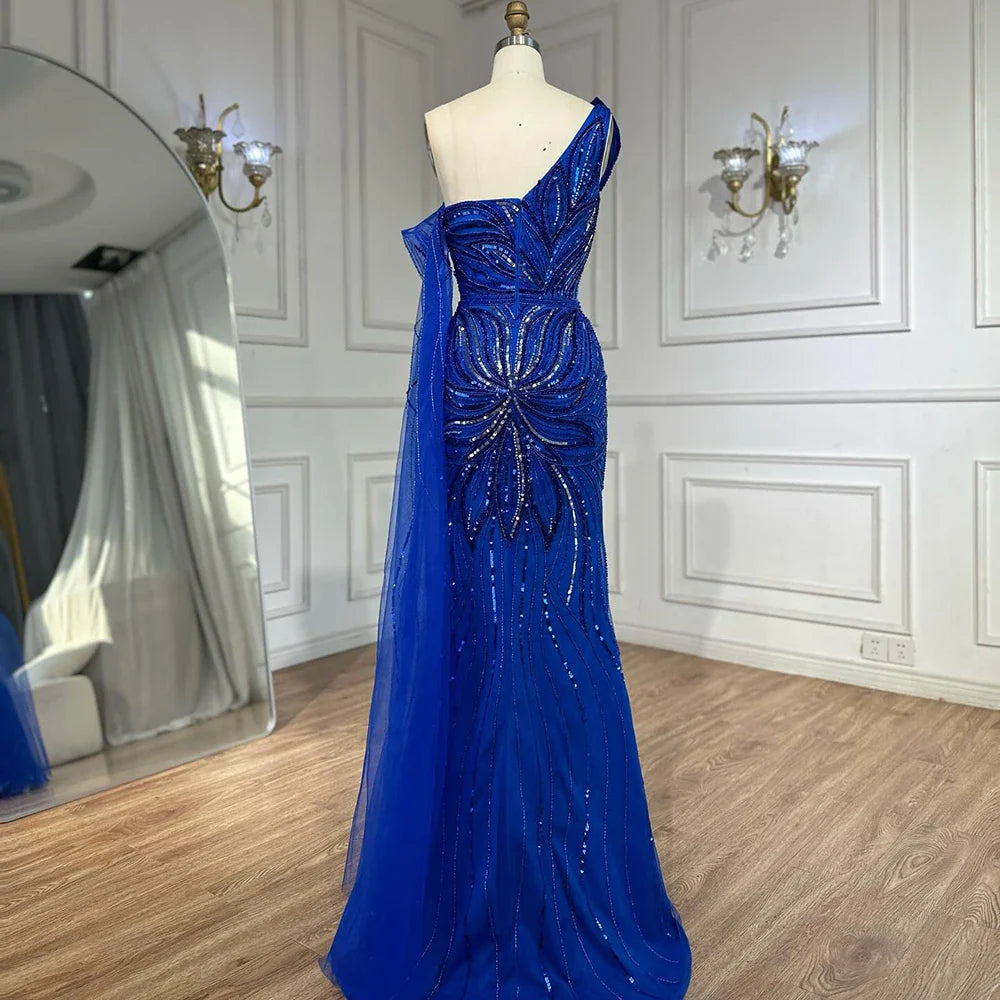 Luxury Royal Blue One Shoulder Mermaid Evening Dress LA72869