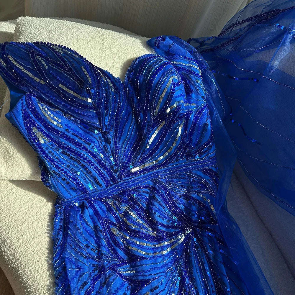 Luxury Royal Blue One Shoulder Mermaid Evening Dress LA72869