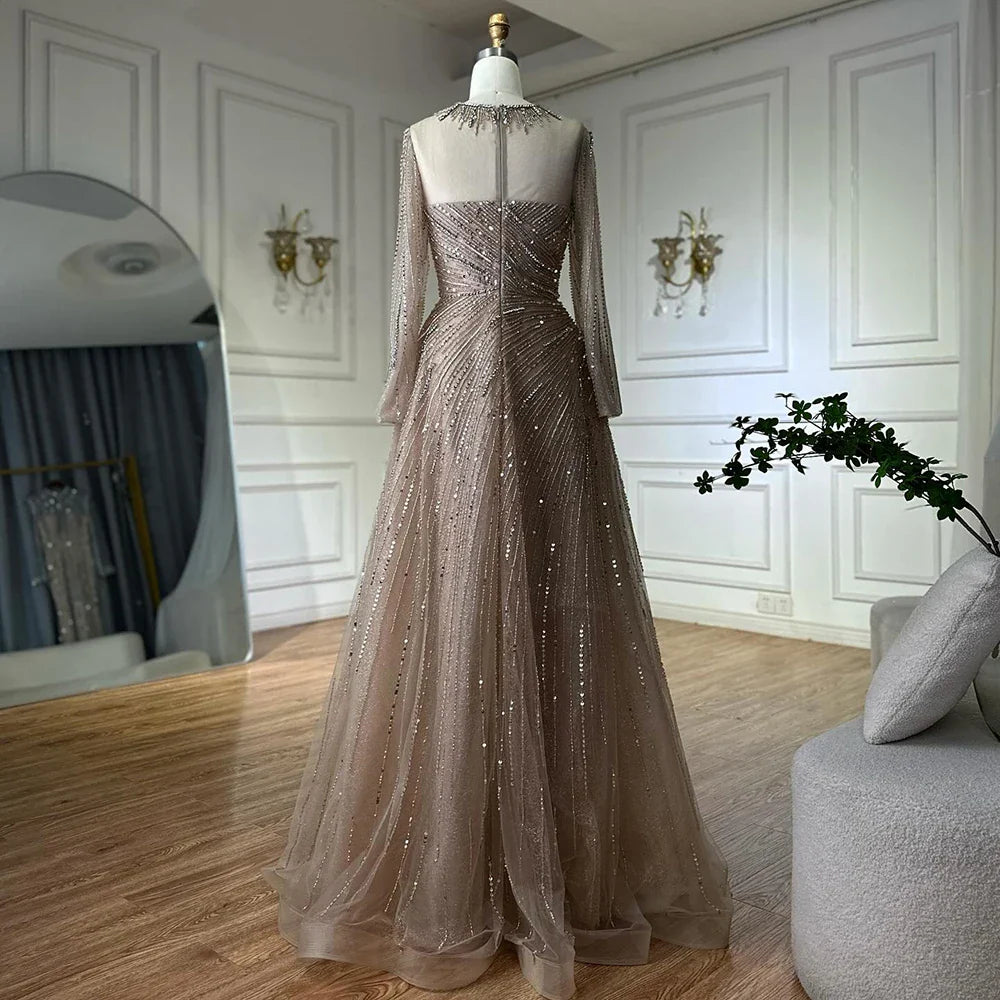 فستان سهرة فاخر من دبي، مزين بخرز كريستال الكراميل، بتصميم حرف A، LA72563A