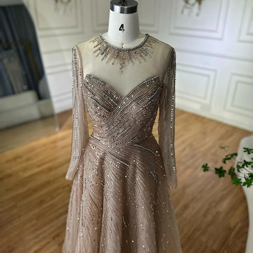 فستان سهرة فاخر من دبي، مزين بخرز كريستال الكراميل، بتصميم حرف A، LA72563A