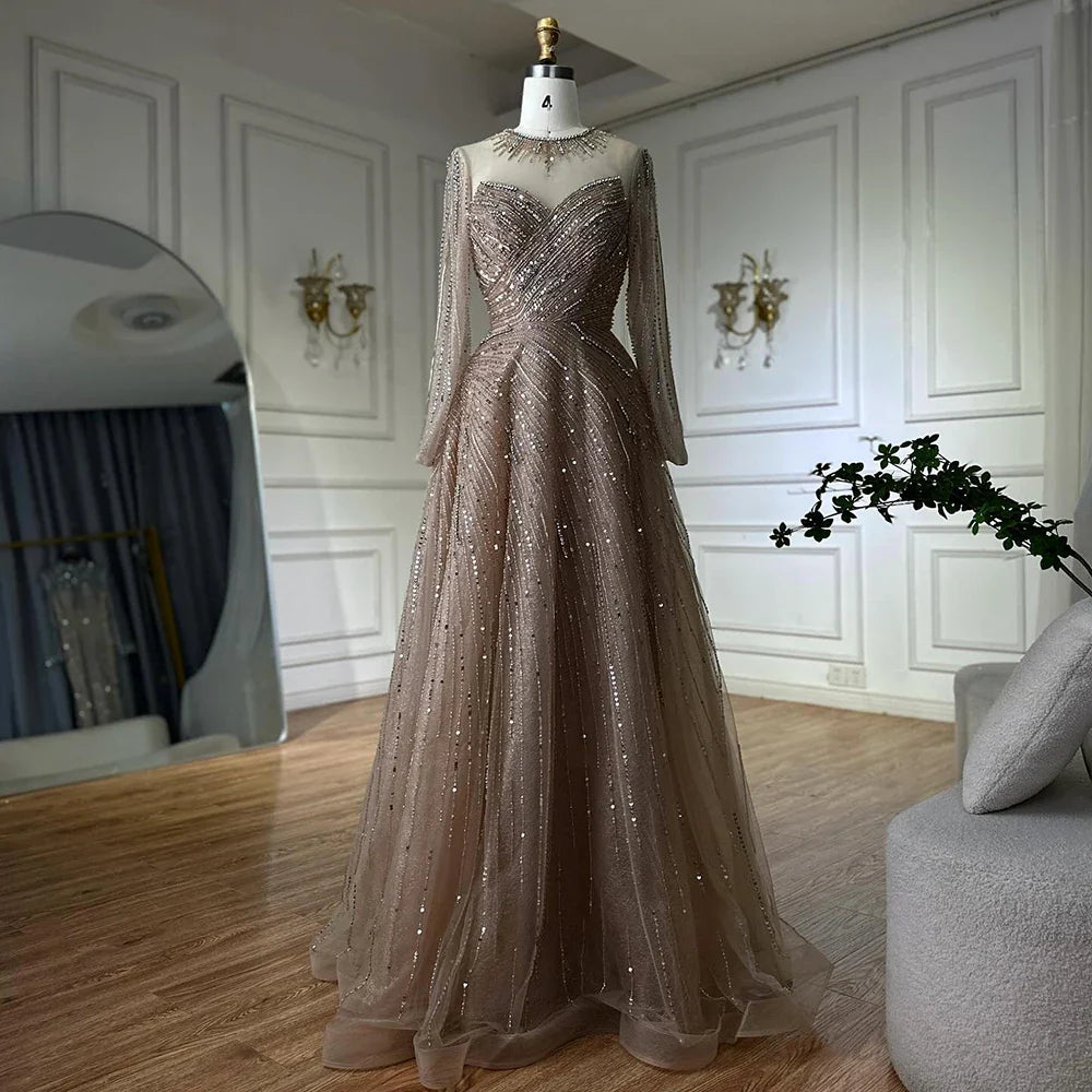 فستان سهرة فاخر من دبي، مزين بخرز كريستال الكراميل، بتصميم حرف A، LA72563A