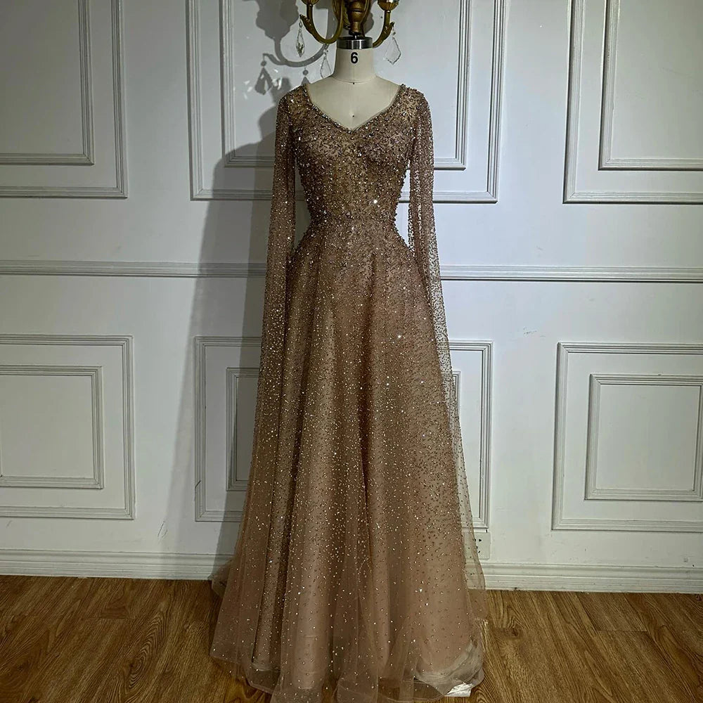 Luxury Purple A-Line Evening Dress with Cape Sleeves Plus Size LA72147A