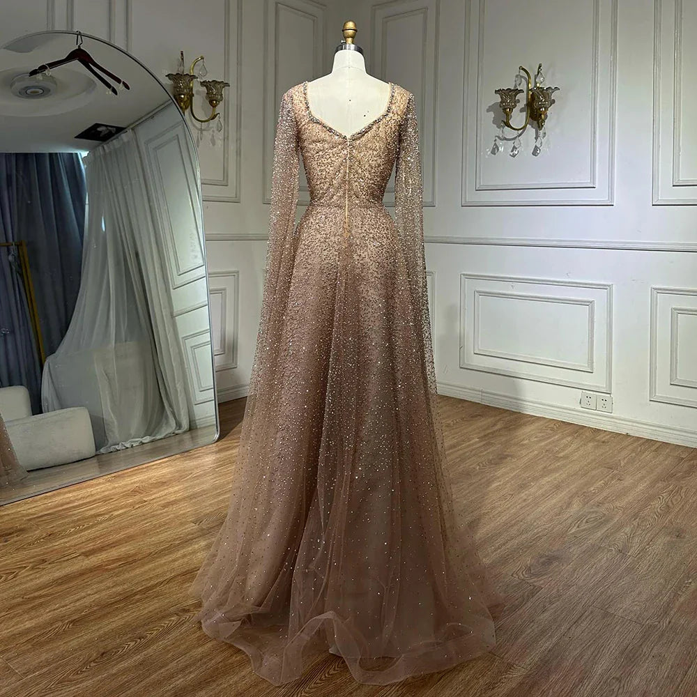 Luxury Purple A-Line Evening Dress with Cape Sleeves Plus Size LA72147A
