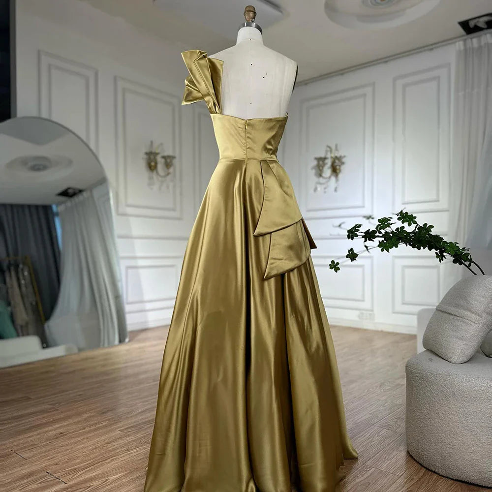 Luxury Yellow Satin One Shoulder A Line Evening Dress LA72794