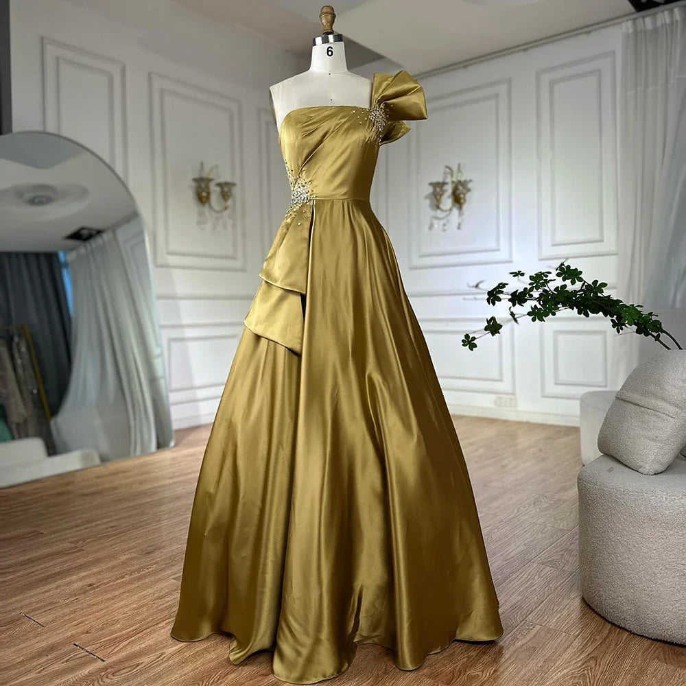 Luxury Yellow Satin One Shoulder A Line Evening Dress LA72794