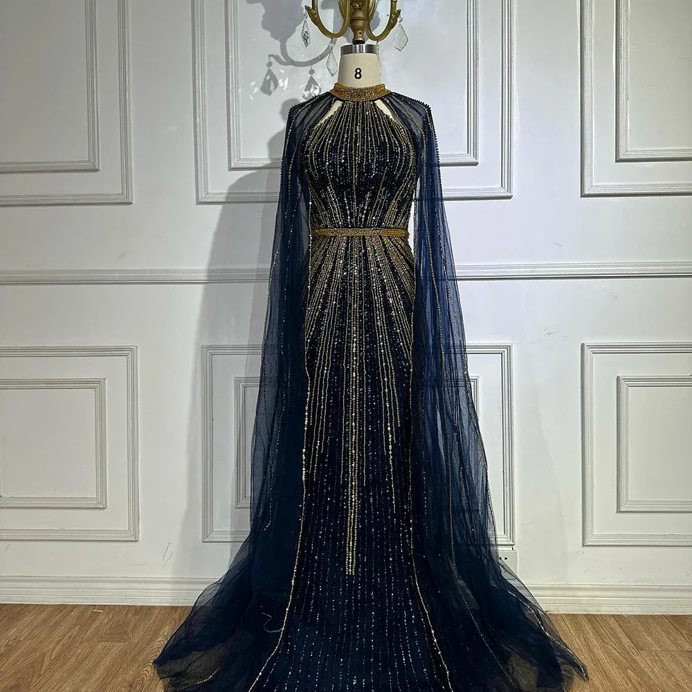 Luxuriöses Dubai Weinrot Perlenbesetztes Meerjungfrau-Abendkleid aus Saudi-Arabien mit Umhang für formelle Anlässe LA72707A