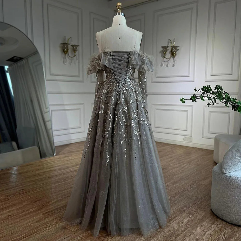Luxury Caramel Beaded Feather A-Line Sparkle Evening Dress LA71328A