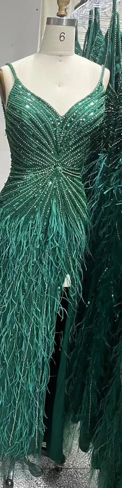Luxury Classy blue Feathers Beaded Mermaid Prom Dress with Split LA70623
