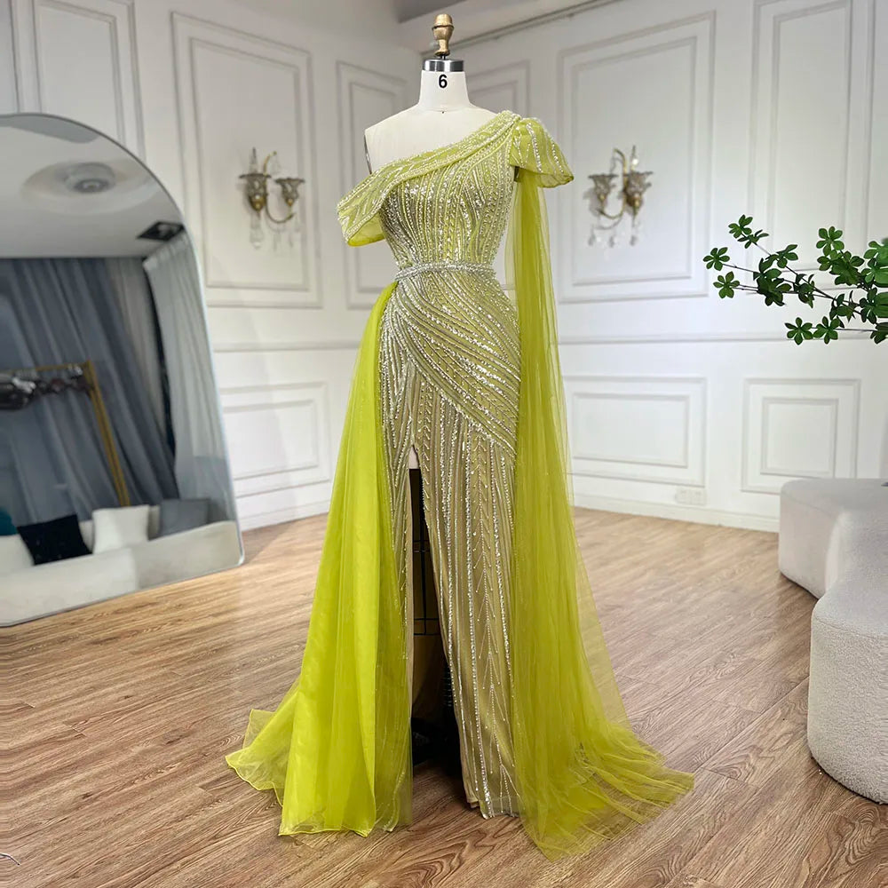 Luxury One Shoulder Blue Evening Dress with Overskirt LA72596