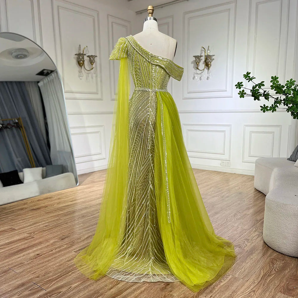 Luxury One Shoulder Blue Evening Dress with Overskirt LA72596