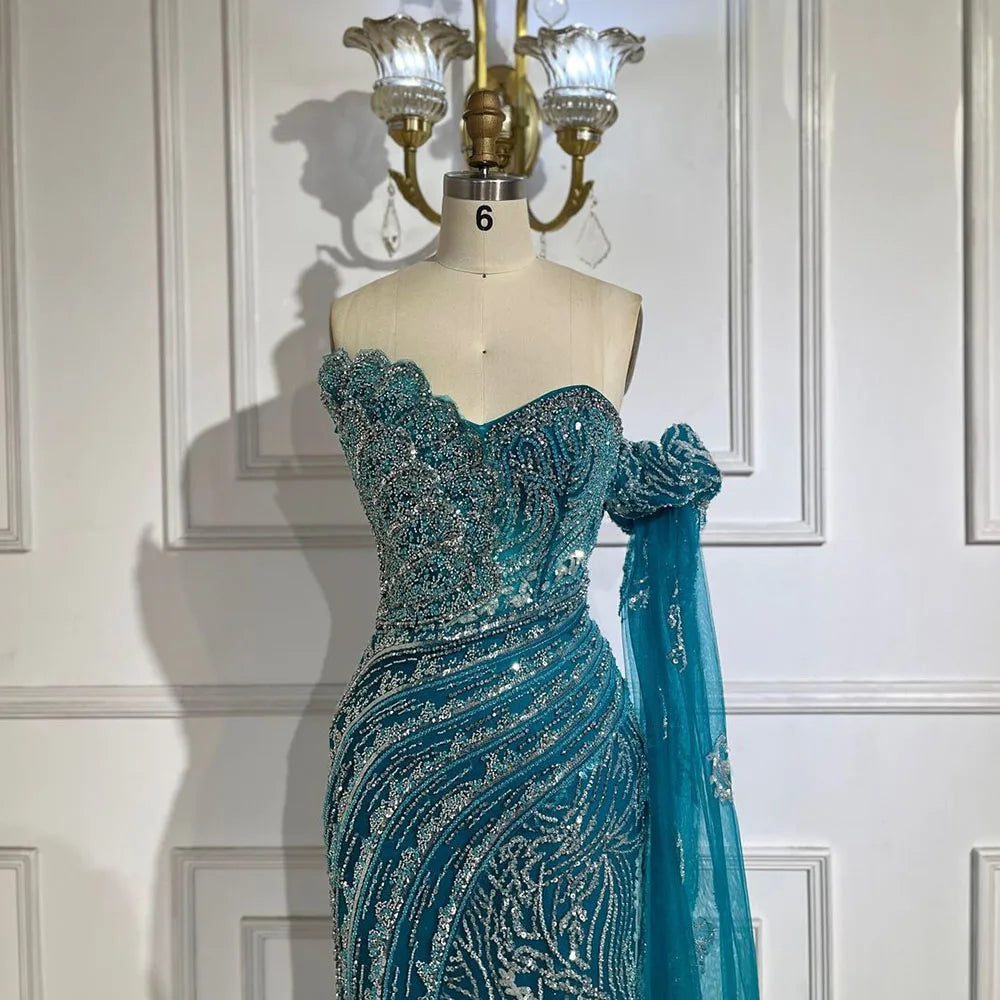 Luxury Beaded Scalloped Blue Evening Dress LA72600 2025