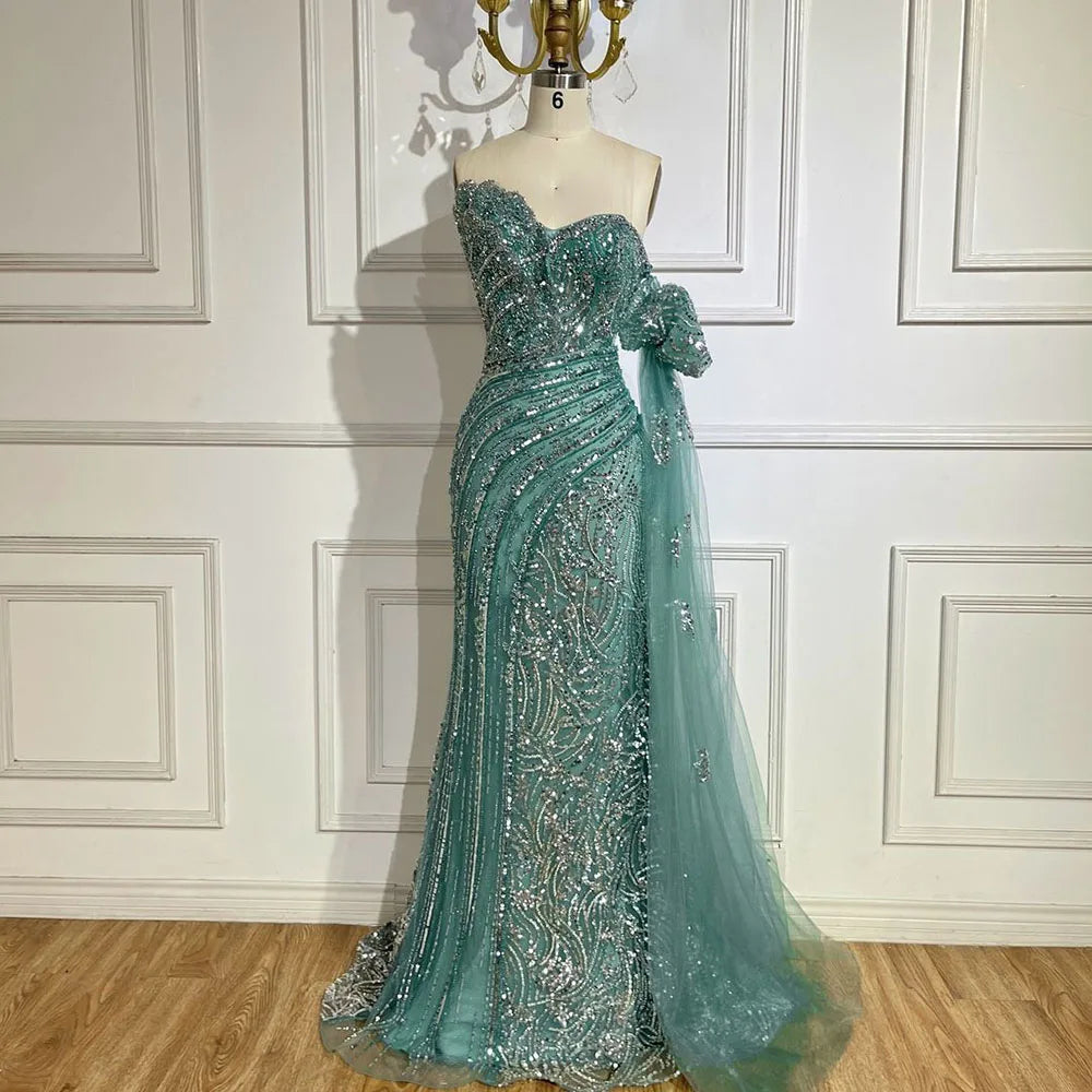 Luxury Beaded Scalloped Blue Evening Dress LA72600 2025
