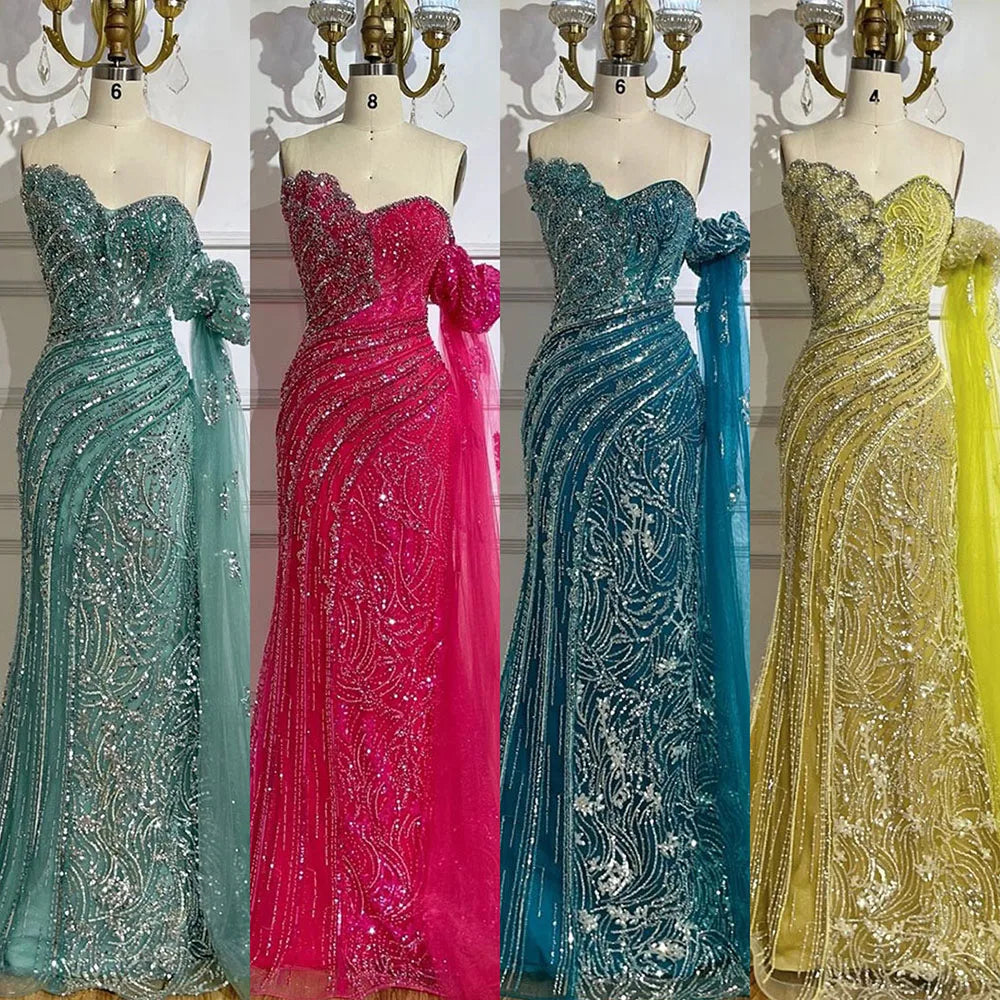 Luxury Beaded Scalloped Blue Evening Dress LA72600 2025
