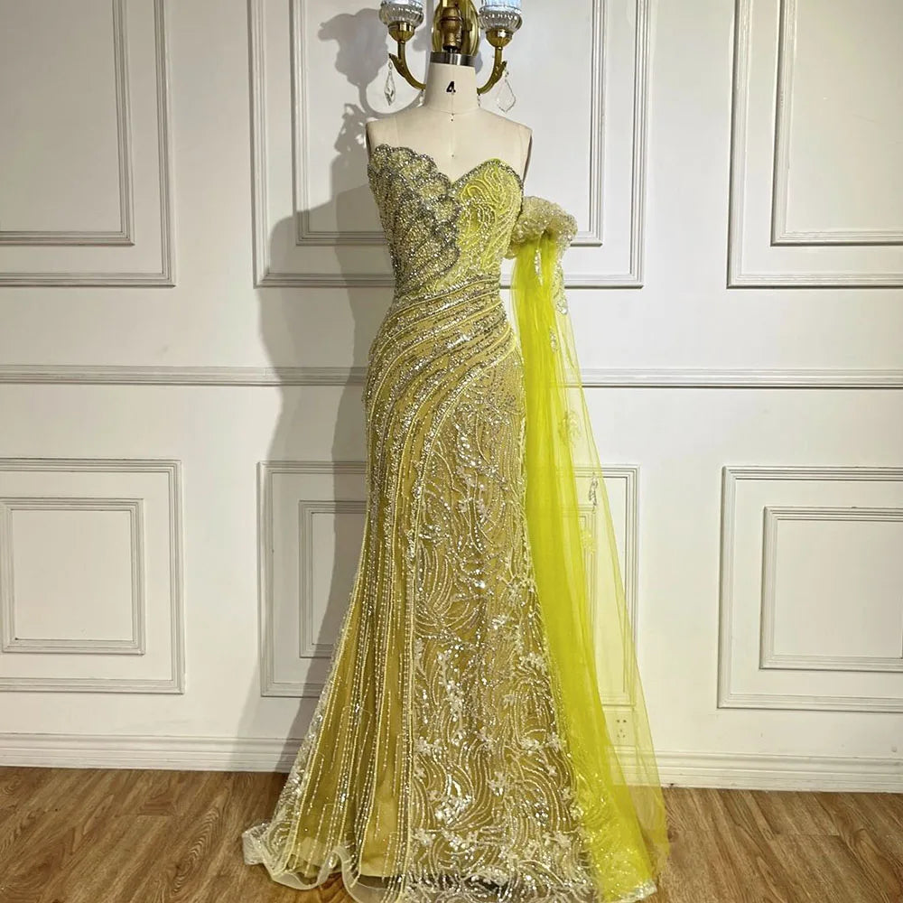 Luxury Beaded Scalloped Blue Evening Dress LA72600 2025