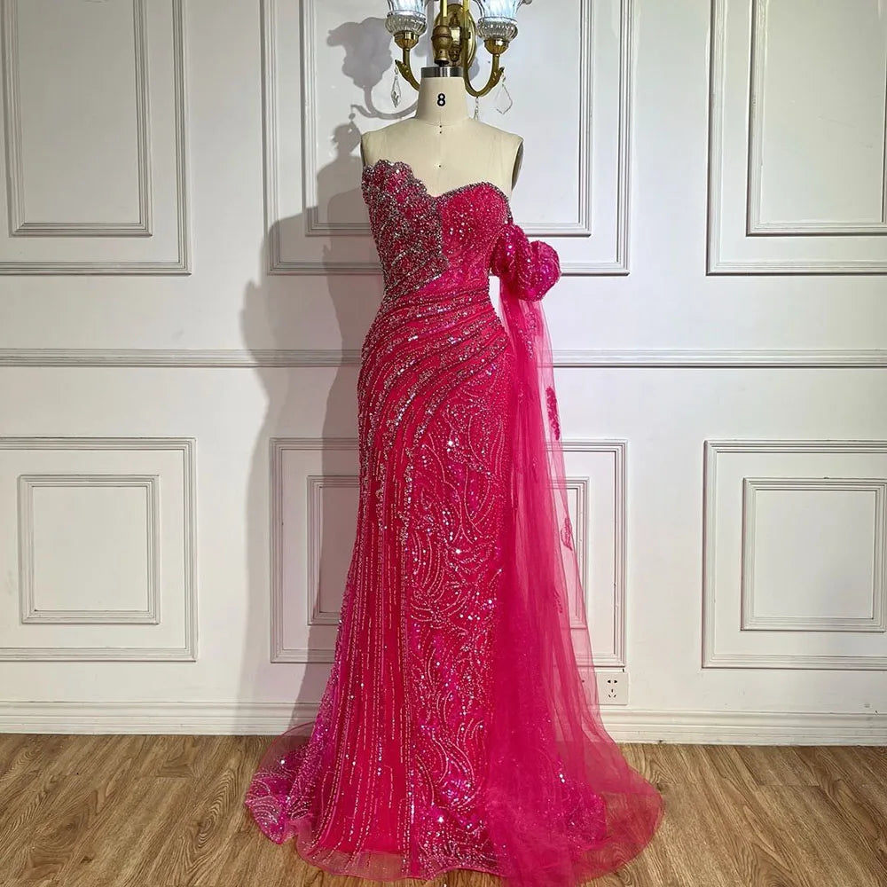 Luxury Beaded Scalloped Blue Evening Dress LA72600 2025