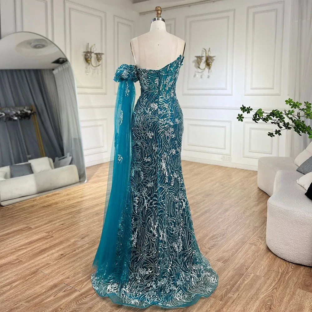 Luxury Beaded Scalloped Blue Evening Dress LA72600 2025
