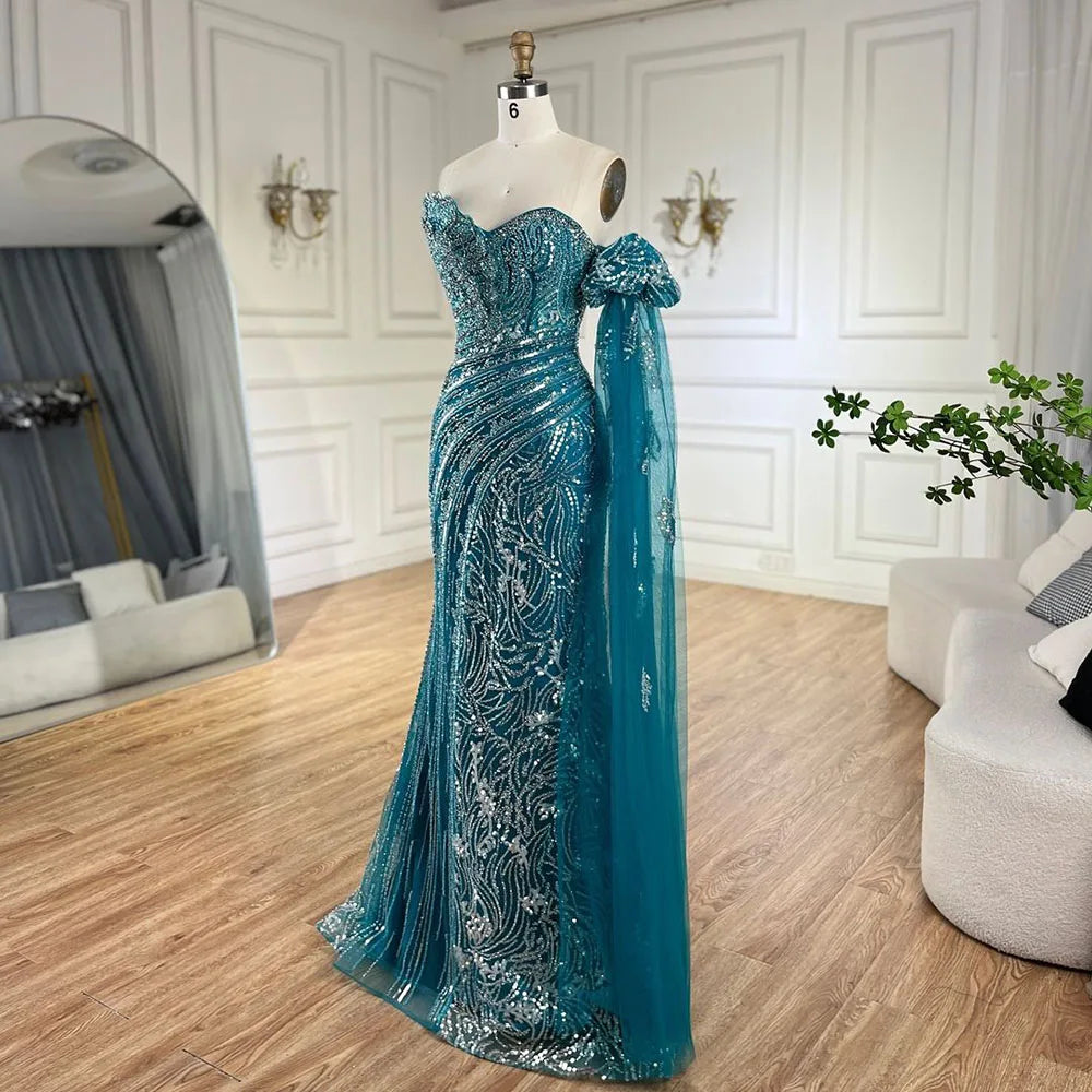 Luxury Beaded Scalloped Blue Evening Dress LA72600 2025