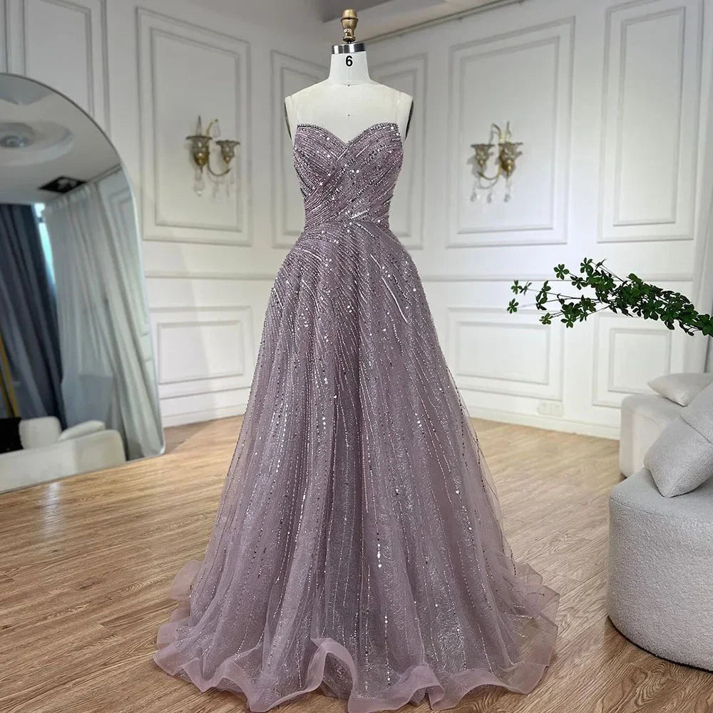 Serene Hill Arabic Caramel A Line Beaded Luxury Dubai Evening Dresses Gowns For Women Wedding Party 2025 LA72563